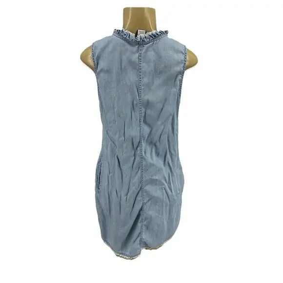 Tommy Bahama Medium Women Chambray Ruffle V Neck Sleeveless Frayed Hem Dress F33 - Picture 4 of 10